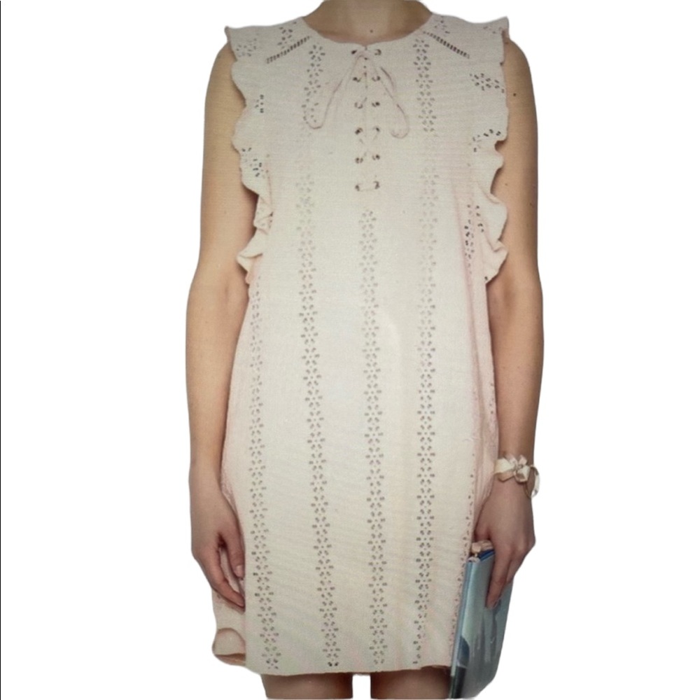 Sugar Lips Eyelet Lace Up Light Peach Dress